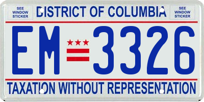 DC license plate EM3326