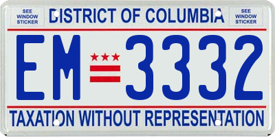 DC license plate EM3332