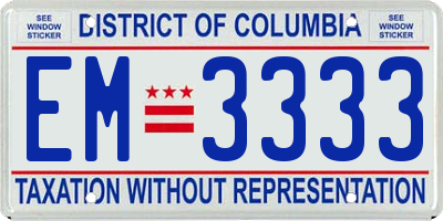 DC license plate EM3333