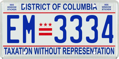 DC license plate EM3334