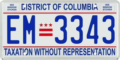 DC license plate EM3343