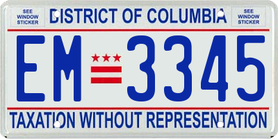 DC license plate EM3345