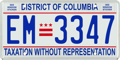 DC license plate EM3347