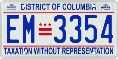 DC license plate EM3354