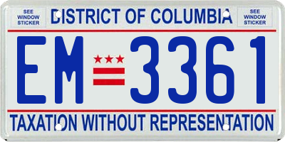 DC license plate EM3361