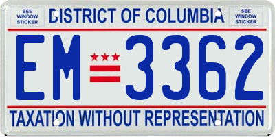 DC license plate EM3362