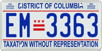 DC license plate EM3363