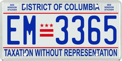 DC license plate EM3365