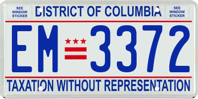 DC license plate EM3372