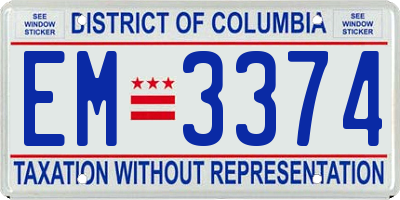 DC license plate EM3374