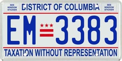 DC license plate EM3383