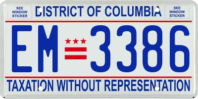 DC license plate EM3386