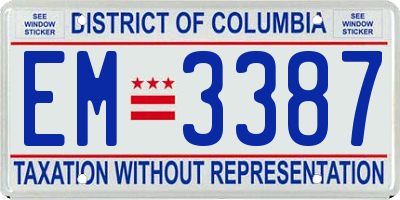 DC license plate EM3387