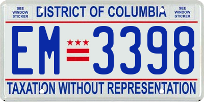 DC license plate EM3398