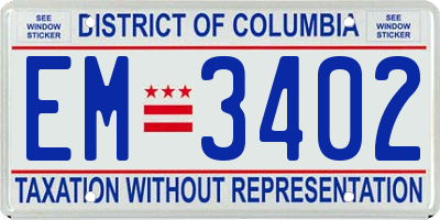 DC license plate EM3402