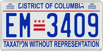 DC license plate EM3409