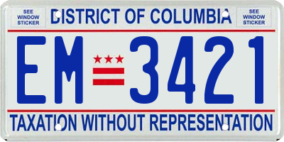 DC license plate EM3421