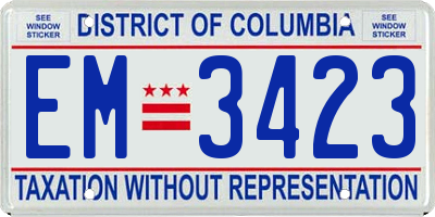 DC license plate EM3423