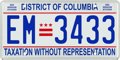 DC license plate EM3433