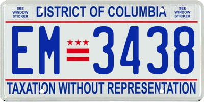 DC license plate EM3438