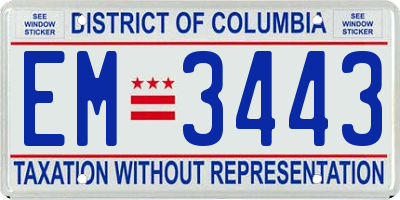 DC license plate EM3443