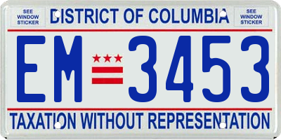 DC license plate EM3453