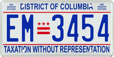 DC license plate EM3454
