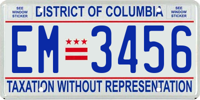 DC license plate EM3456