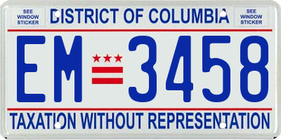 DC license plate EM3458