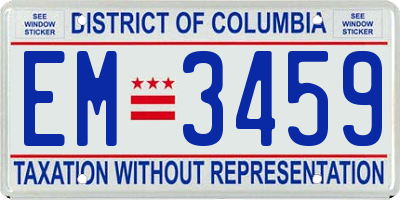 DC license plate EM3459