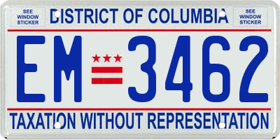 DC license plate EM3462
