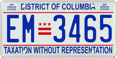 DC license plate EM3465