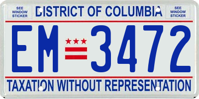 DC license plate EM3472