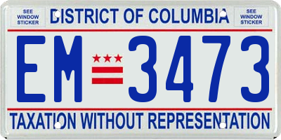 DC license plate EM3473