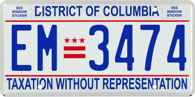 DC license plate EM3474