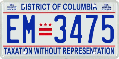 DC license plate EM3475
