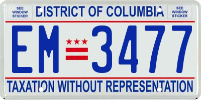 DC license plate EM3477