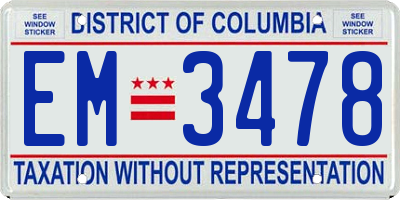 DC license plate EM3478