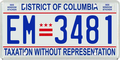 DC license plate EM3481
