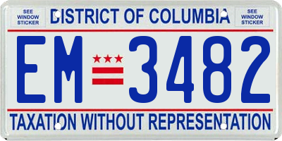 DC license plate EM3482