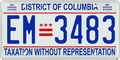 DC license plate EM3483