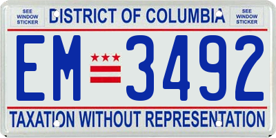 DC license plate EM3492