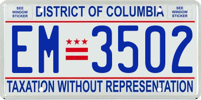 DC license plate EM3502