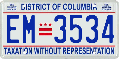 DC license plate EM3534