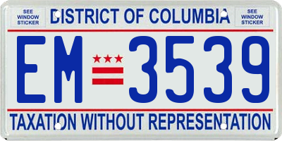 DC license plate EM3539