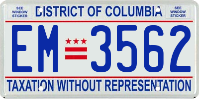 DC license plate EM3562