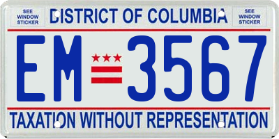 DC license plate EM3567