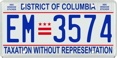 DC license plate EM3574