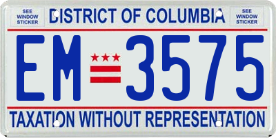 DC license plate EM3575