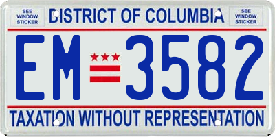 DC license plate EM3582